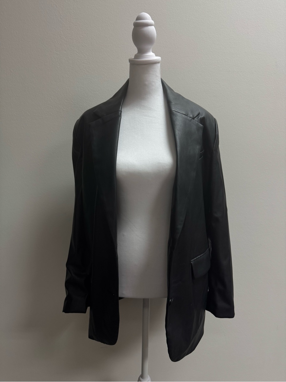 Black Leather Open-Front Women's Blazer Jacket